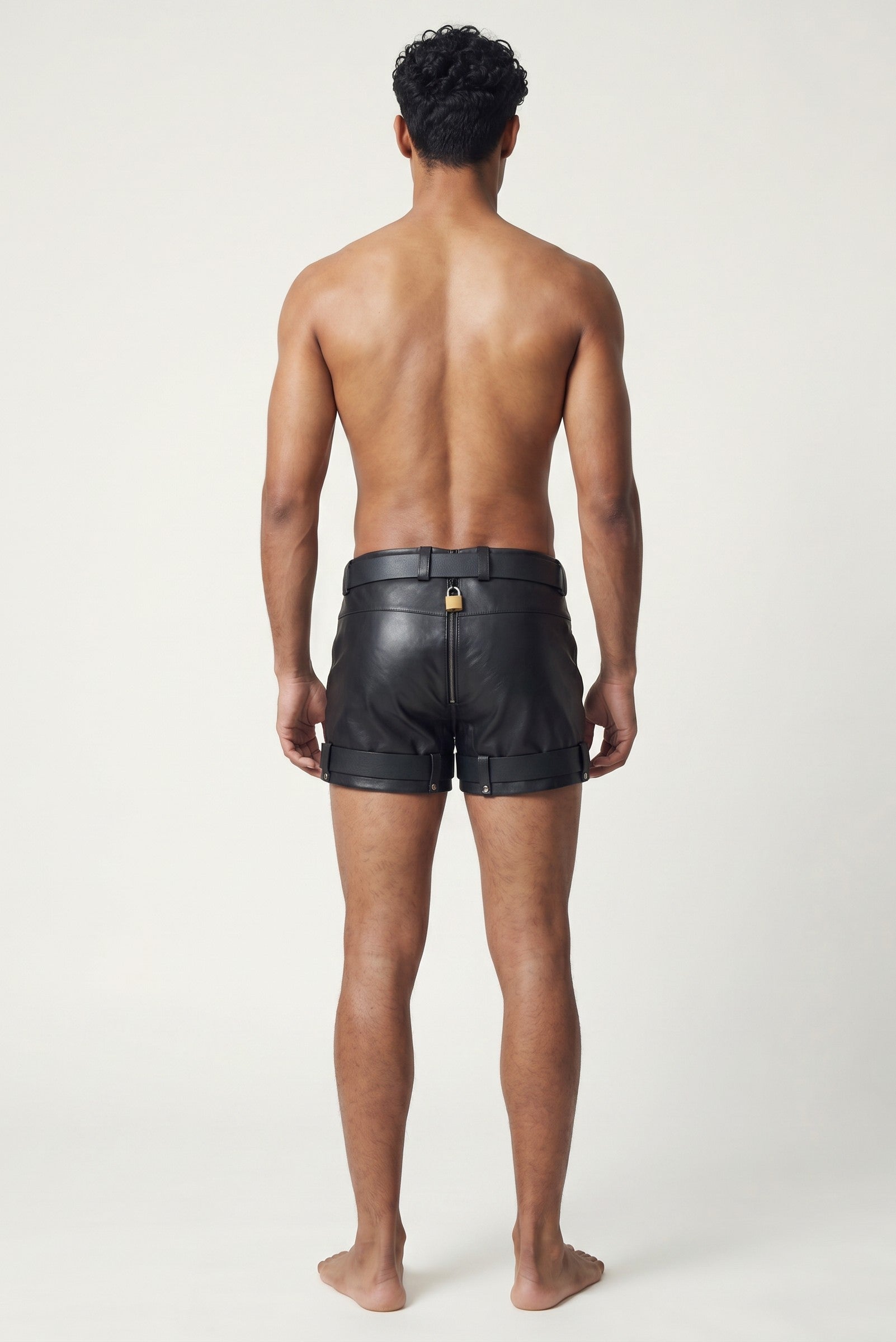 MEN’S REAL LEATHER RESTRAINTS CHASTITY SHORTS WITH FREE PADLOCKS BLUF SHORTS