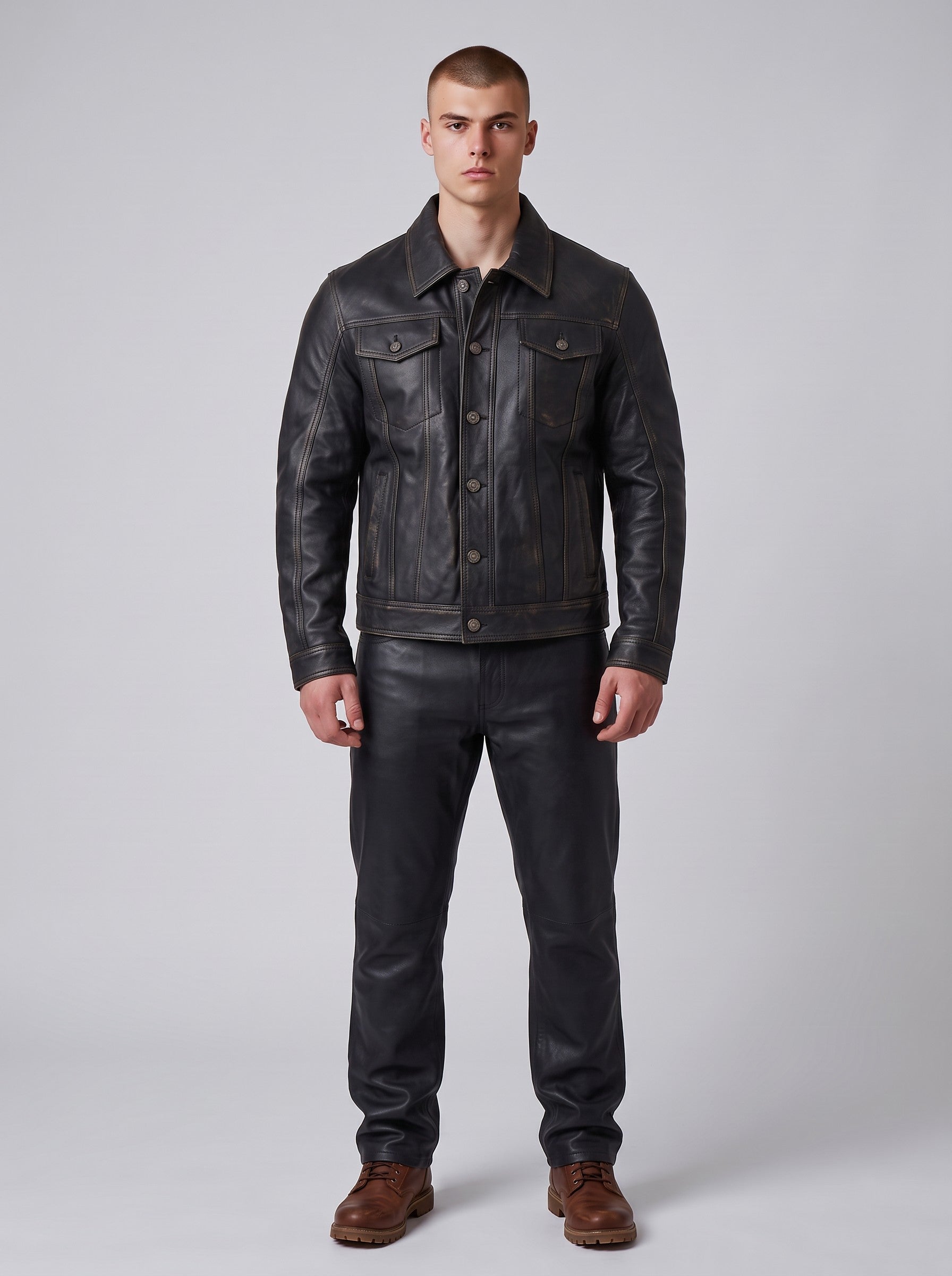 Men's Cowhide Vintage Leather Trucker Jacket