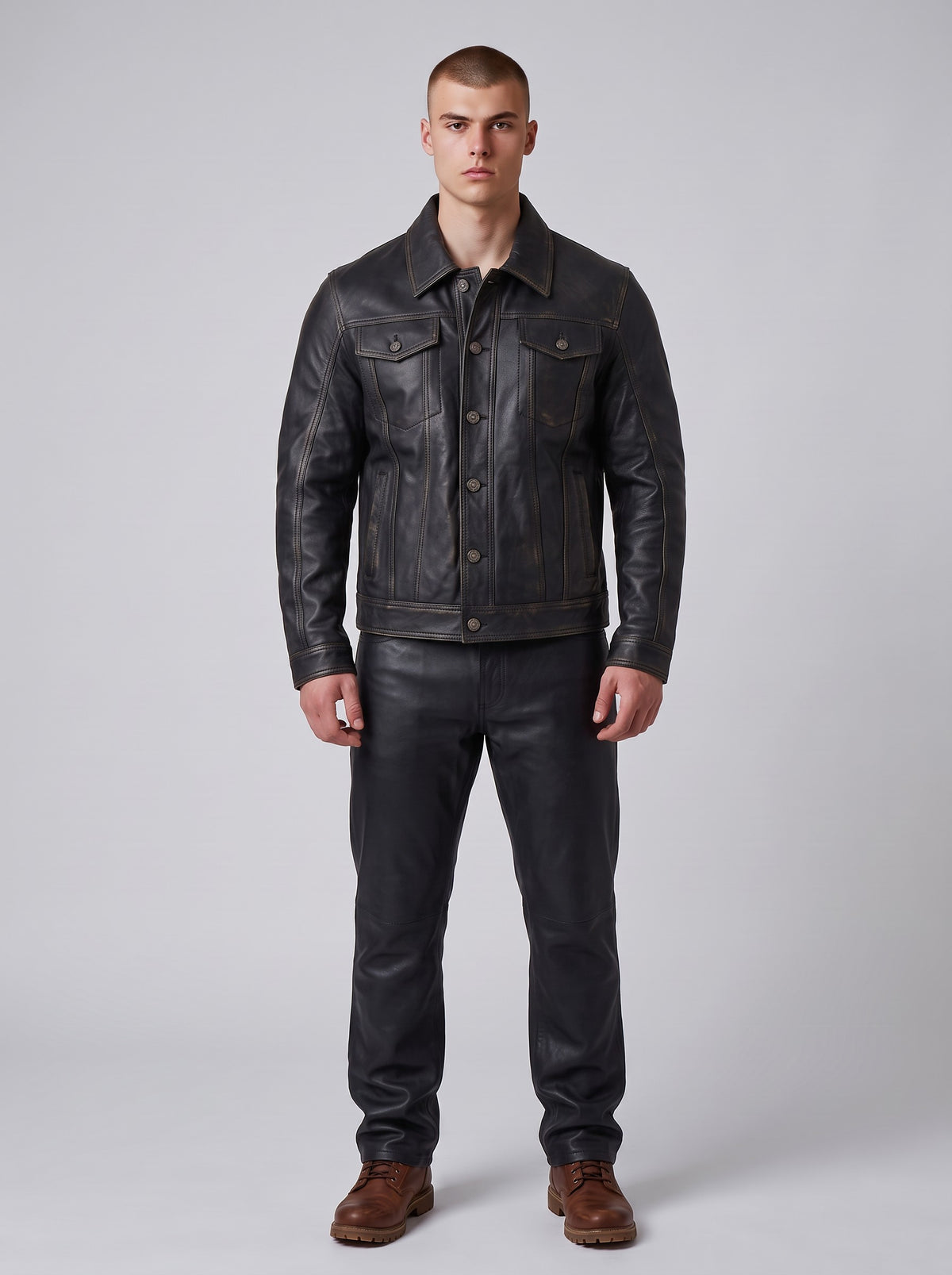 Men's Cowhide Vintage Leather Trucker Jacket