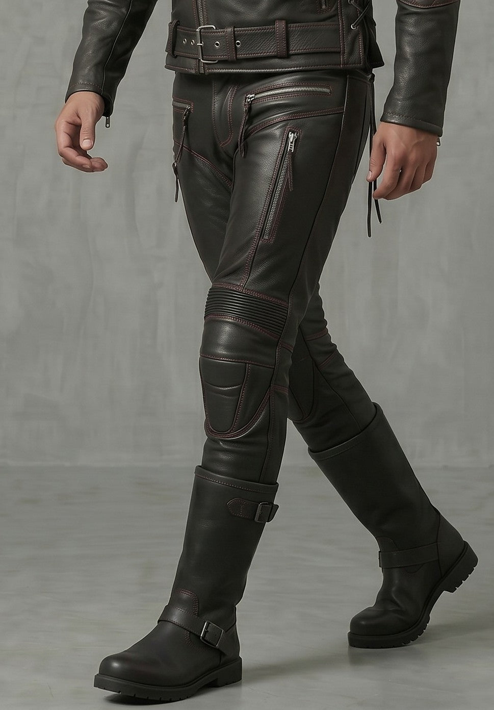 Men's Genuine Vintage Cow Leather Motorcycle Riding Pants