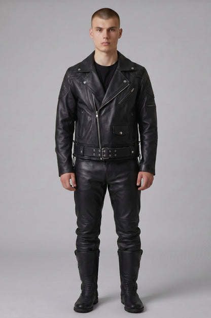 REAL NATURAL COW LEATHER BIKERS QUILTED FRONT & BACK PANELS JACKET