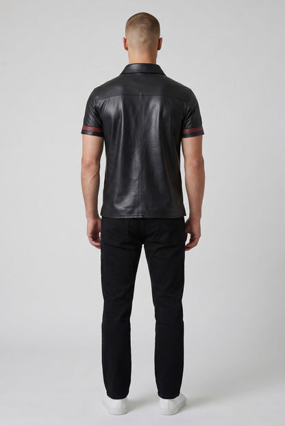 Men’s Real Lamb Leather Polo Short Sleeves Shirt In 3 Colors Variations