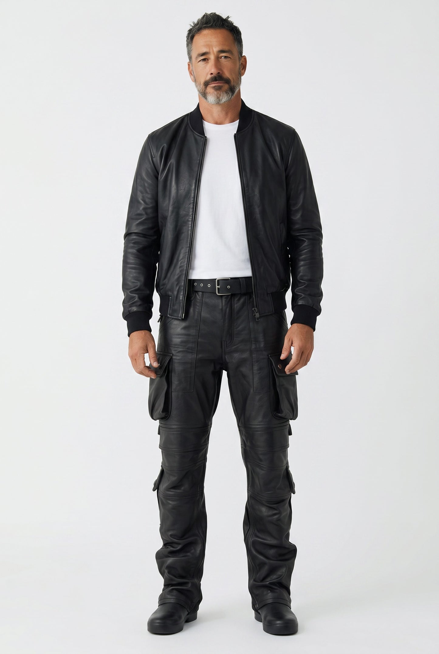 MEN'S REAL LEATHER  MULTIPLE  POCKETS PANTS BIKERS PANTS WITH CARGO POCKETS