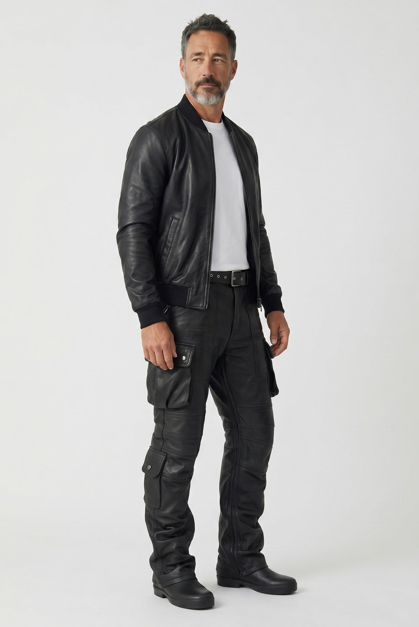 MEN'S REAL LEATHER  MULTIPLE  POCKETS PANTS BIKERS PANTS WITH CARGO POCKETS
