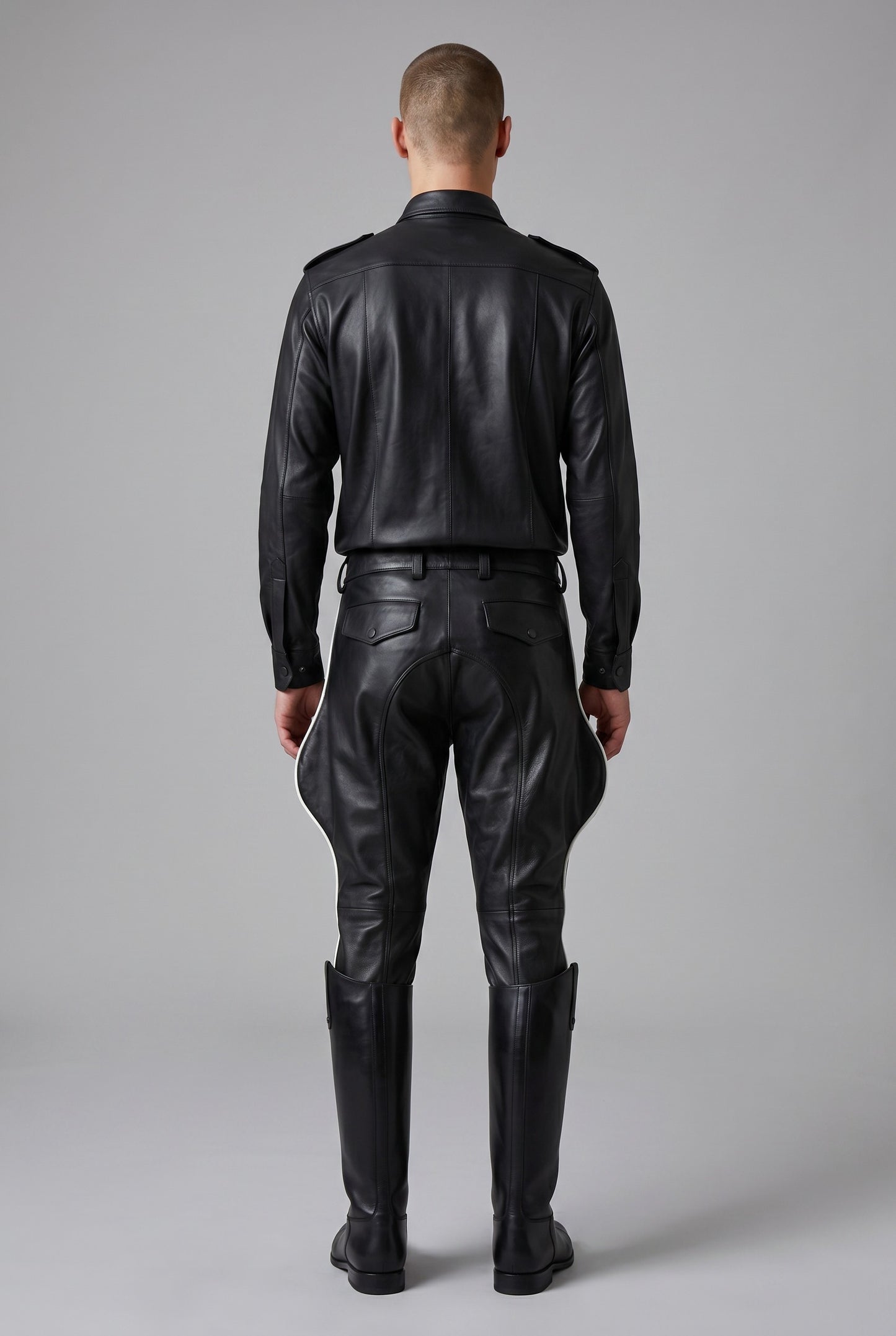 Men’s Real Leather Breeches – Jodhpurs Black Leather Breeches With White Stripes