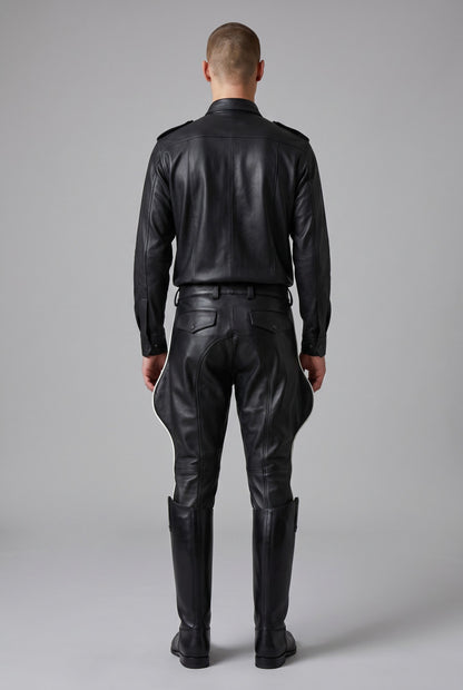 Men’s Real Leather Breeches – Jodhpurs Black Leather Breeches With White Stripes