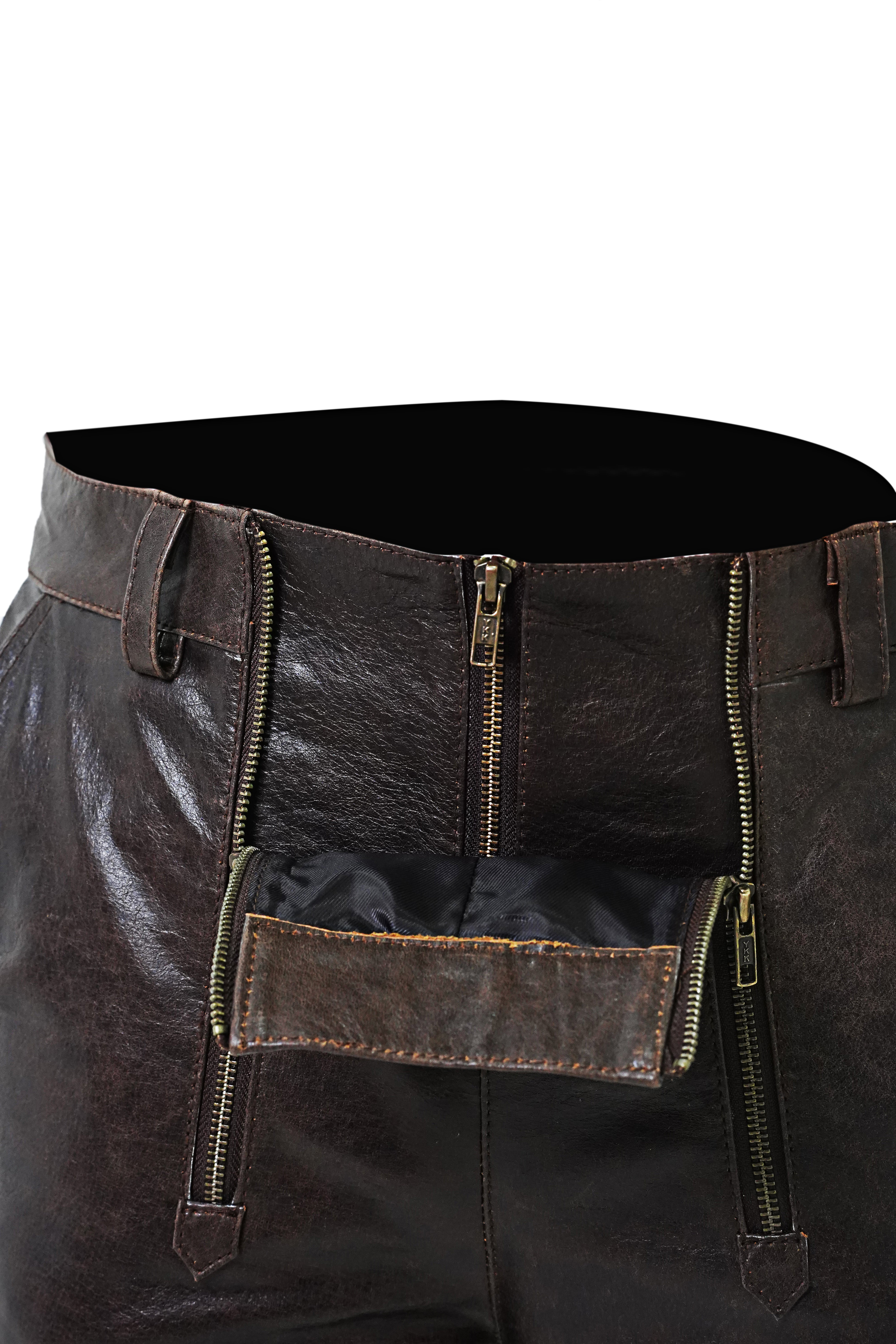 MEN'S REAL VINTAGE COWHIDE LEATHER CARPENTER SHORTS / CARGO POCKETS LEATHER SHORTS