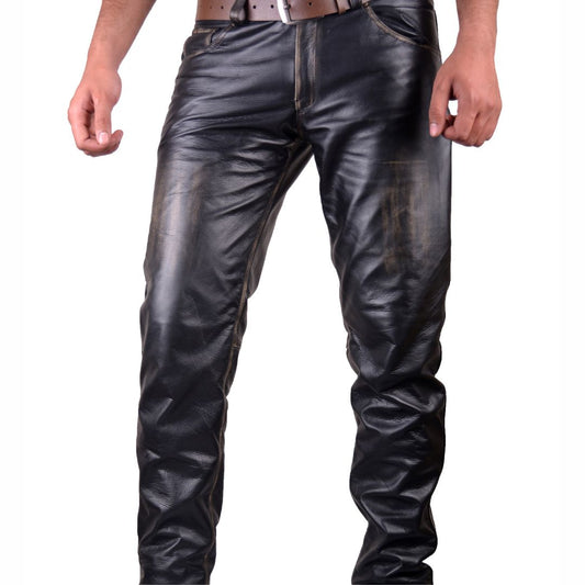 Men's Vintage Leather 5 Pockets Style Bikers Pants / Handmade Bikers Trouser