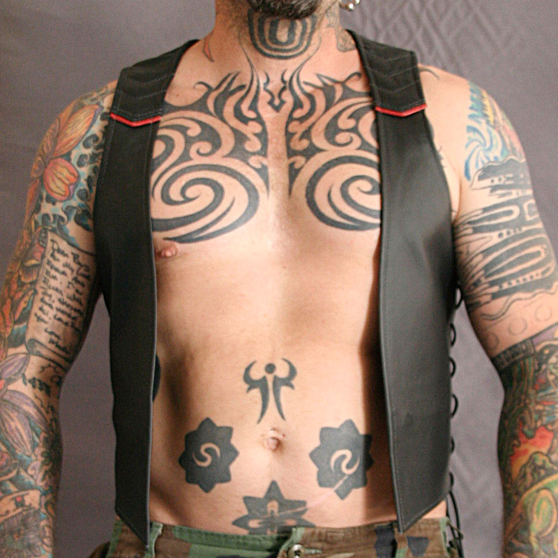 Men's Real Leather Bartender Vest Quilted Panels,Laces Up & Colored Trims Bar Vest