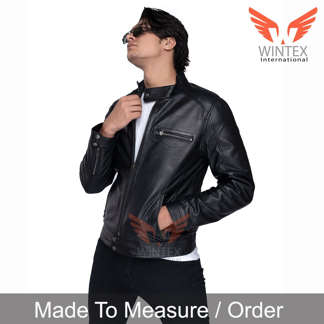 Men’s Genuine Cowhide Motor Bikers Leather Jacket CAFE Racer Leather Jacket