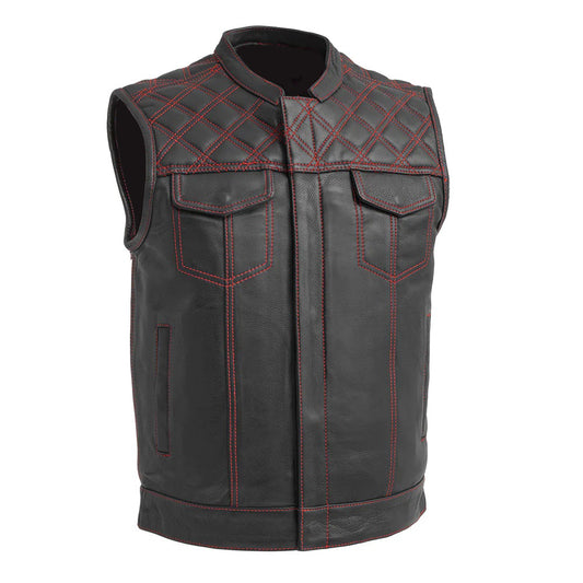 MEN'S REAL COW LEATHER BLACK MOTORCYCLE VEST IN 4 DIFFERENT COLORS STITCHING COMBINATION  BIKER VEST WAISTCOAT