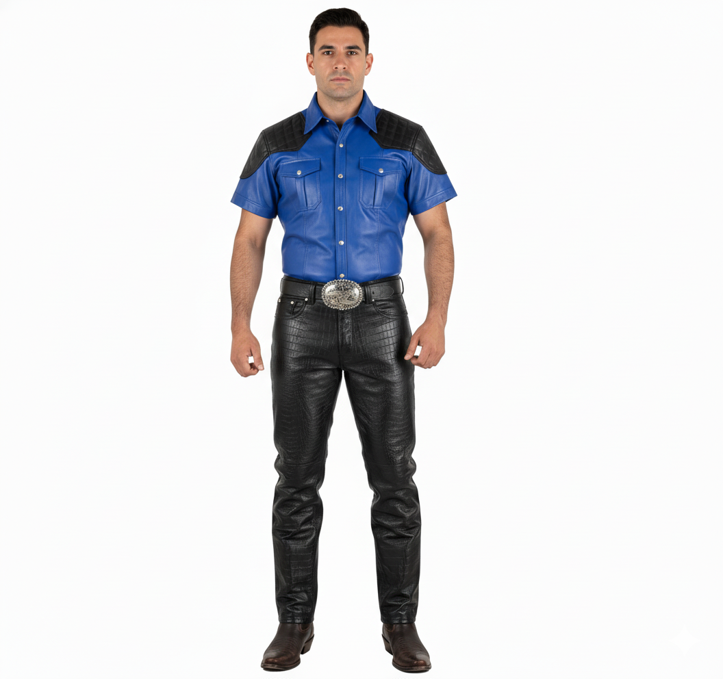 Men's Real Leather Police Shirt Soft Lamb Leather Gay Leather Shirt