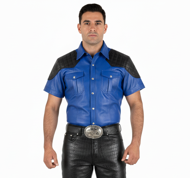 Men's Real Leather Police Shirt Soft Lamb Leather Gay Leather Shirt