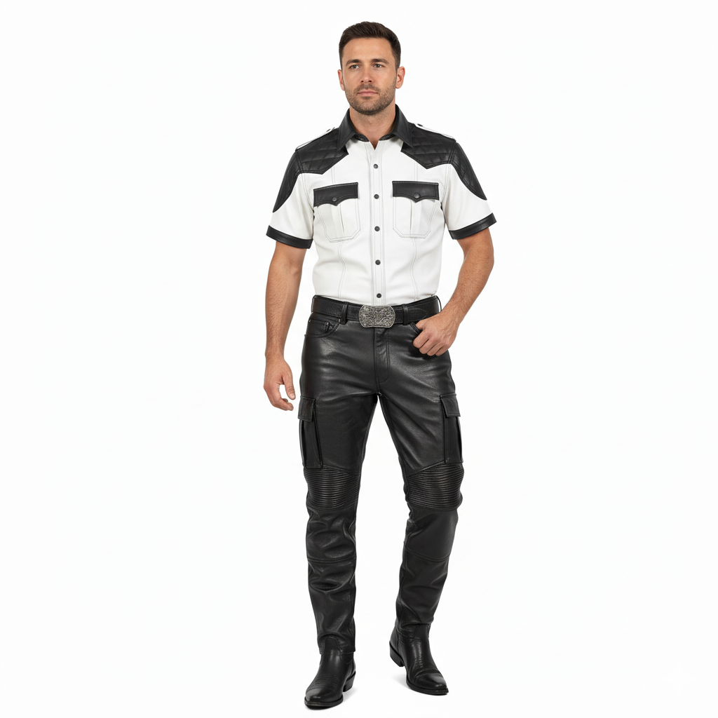 Men's Real Lamb Leather Shirt With Quilted Panels Police / BLUF Shirt