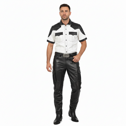 Men's Real Lamb Leather Shirt With Quilted Panels Police / BLUF Shirt