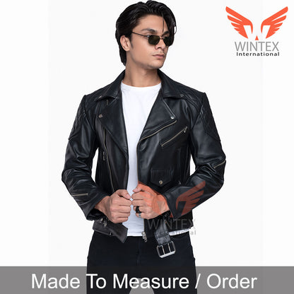 Men’s Genuine Cowhide Motor Bikers Jacket Quilted Panels Jacket – Brando Style Leather Jacket