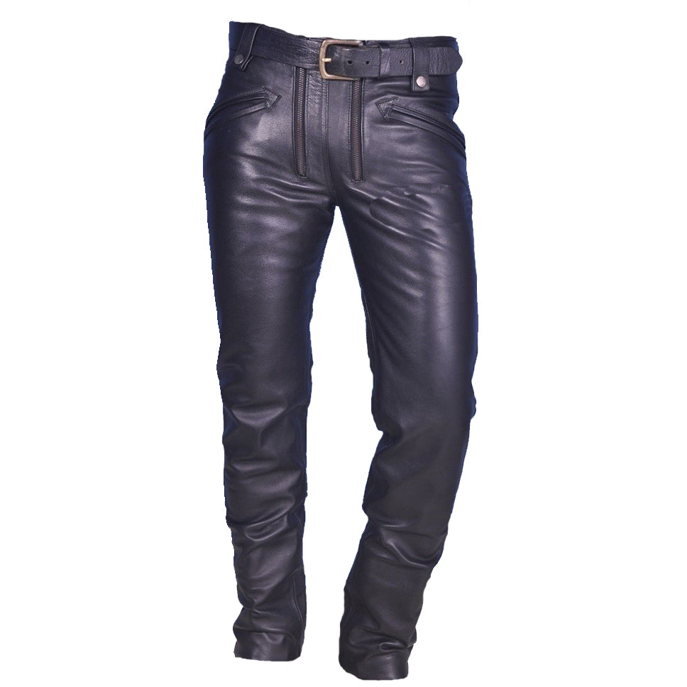 Men’s Cowhide Leather Carpenter Pants Bikers Pants Slim Fit Bikers / Carpenter Pants
