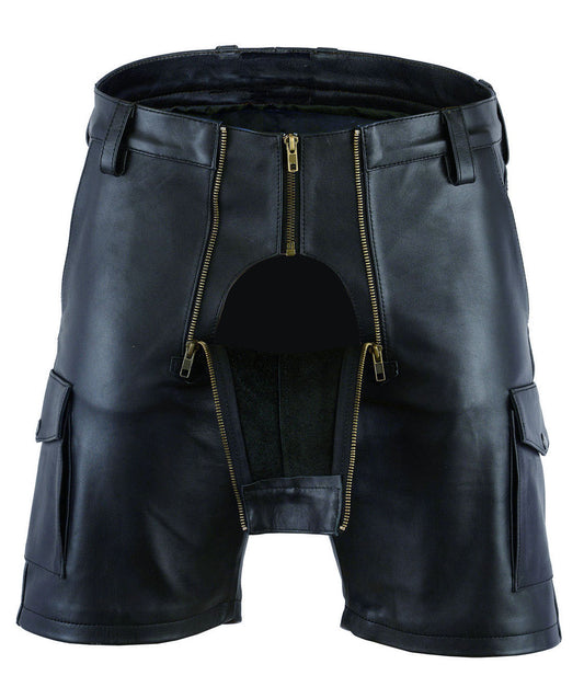 MEN'S REAL COWHIDE LEATHER CARPENTER SHORTS / CARGO POCKETS LEATHER SHORTS