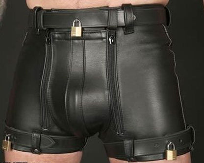 Men’s Real Leather Chastity Shorts With Free Padlocks