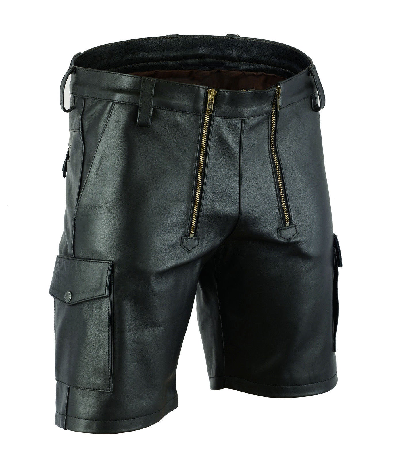 MEN'S REAL COWHIDE LEATHER CARPENTER SHORTS / CARGO POCKETS LEATHER SHORTS