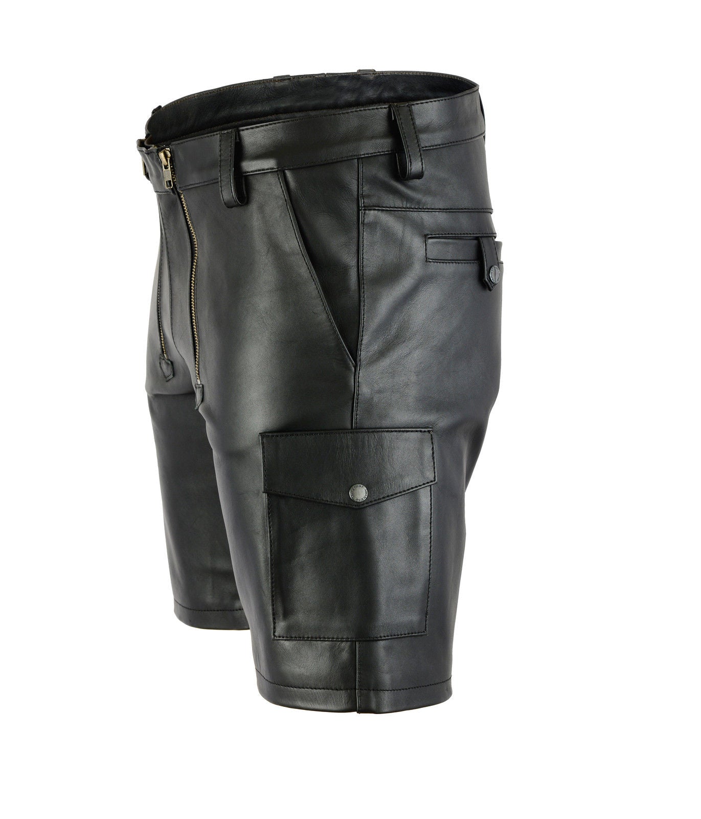 MEN'S REAL COWHIDE LEATHER CARPENTER SHORTS / CARGO POCKETS LEATHER SHORTS