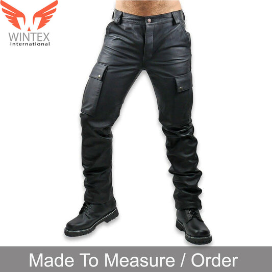 Men’s Genuine Cowhide Leather Bikers Pants With Cargo Pockets Leather Cargo Pants