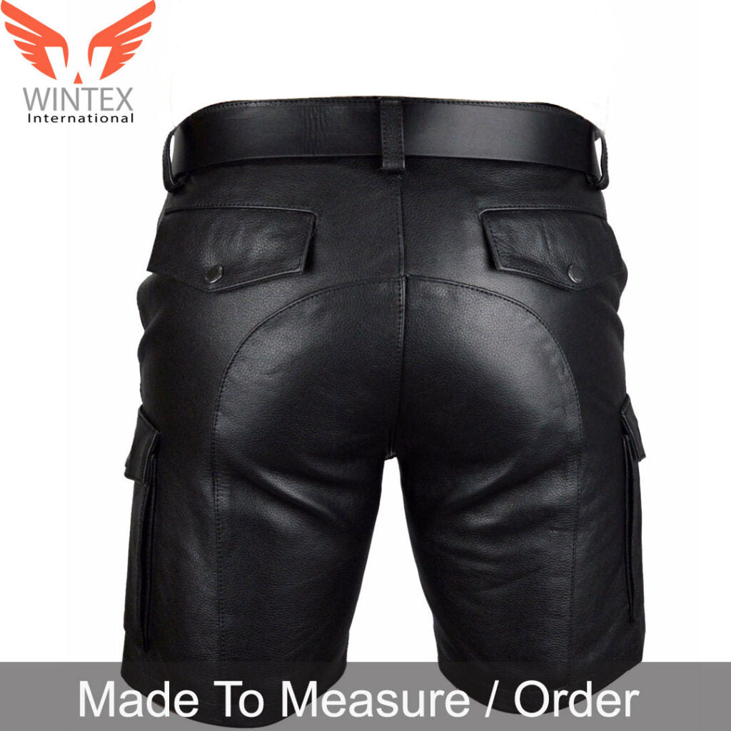 Men’s Real Cowhide Leather Cargo Shorts Club Wear Leather Cargo Shorts