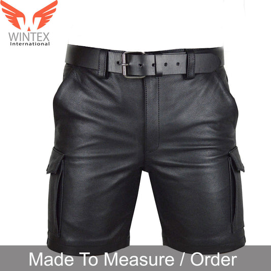 Men’s Real Cowhide Leather Cargo Shorts Club Wear Leather Cargo Shorts