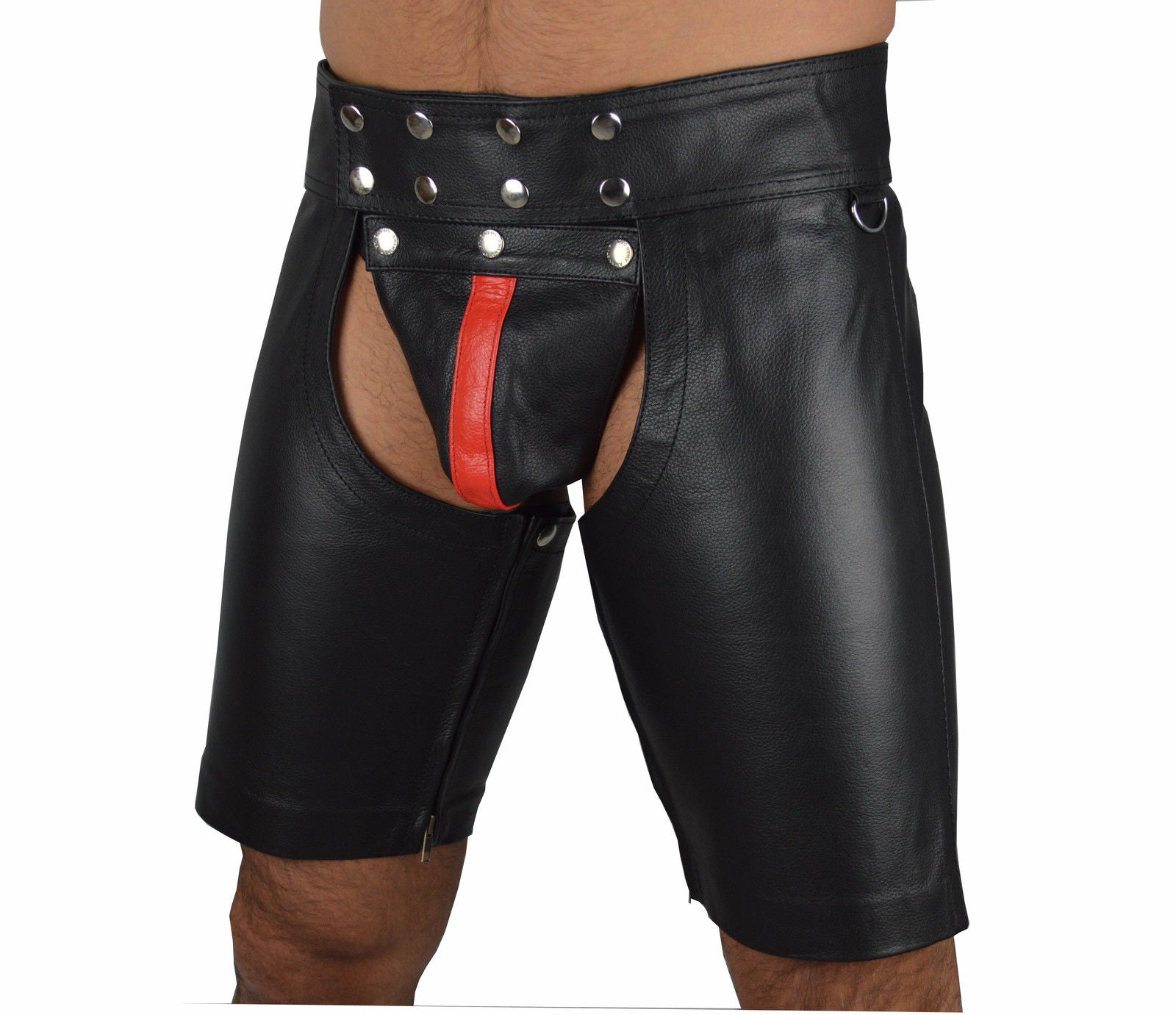 Men's Real Cowhide Leather Chaps Shorts Chaps Detachable Codpiece