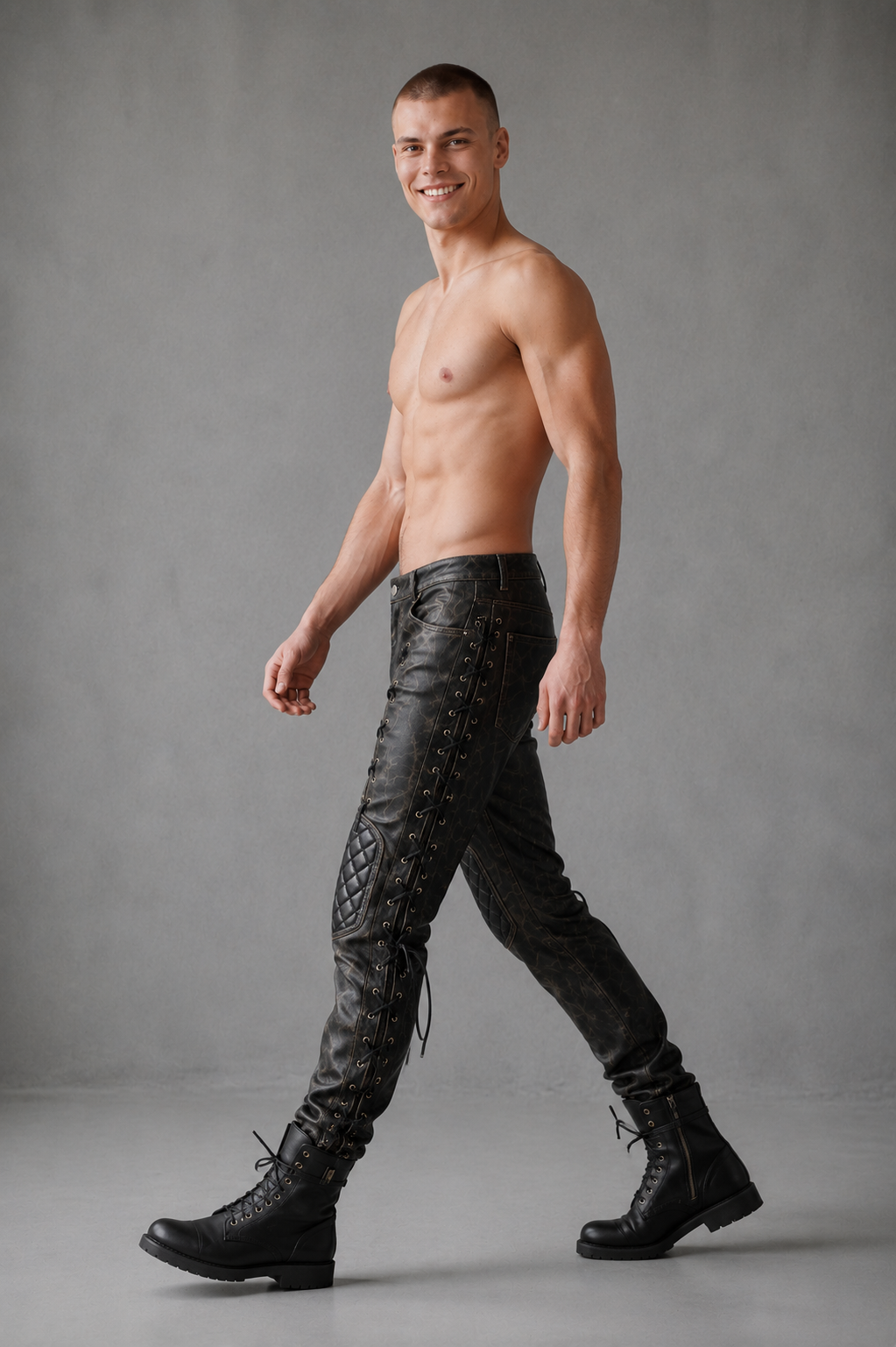 Men's Real Distressed Cowhide Leather Gothic/Steampunk Biker Pants