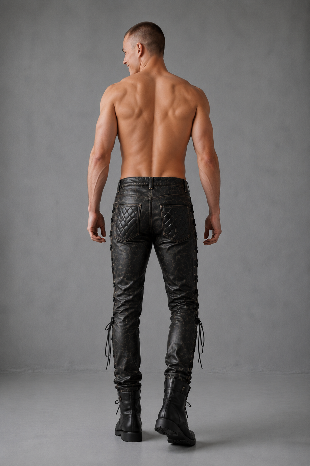 Men's Real Distressed Cowhide Leather Gothic/Steampunk Biker Pants