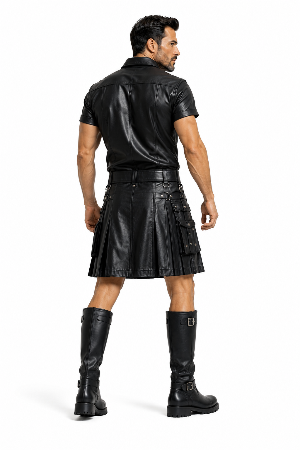 Men's Real Leather Utility Leather Cargo Kilt