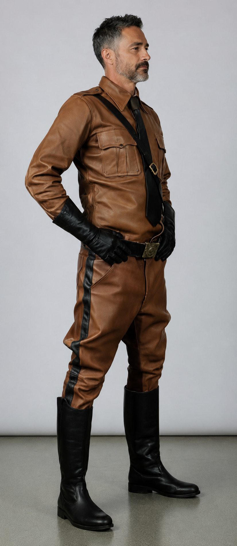 Men's Real Leather Breeches /Jodhpur Pants & Long Sleeves Police Shirt