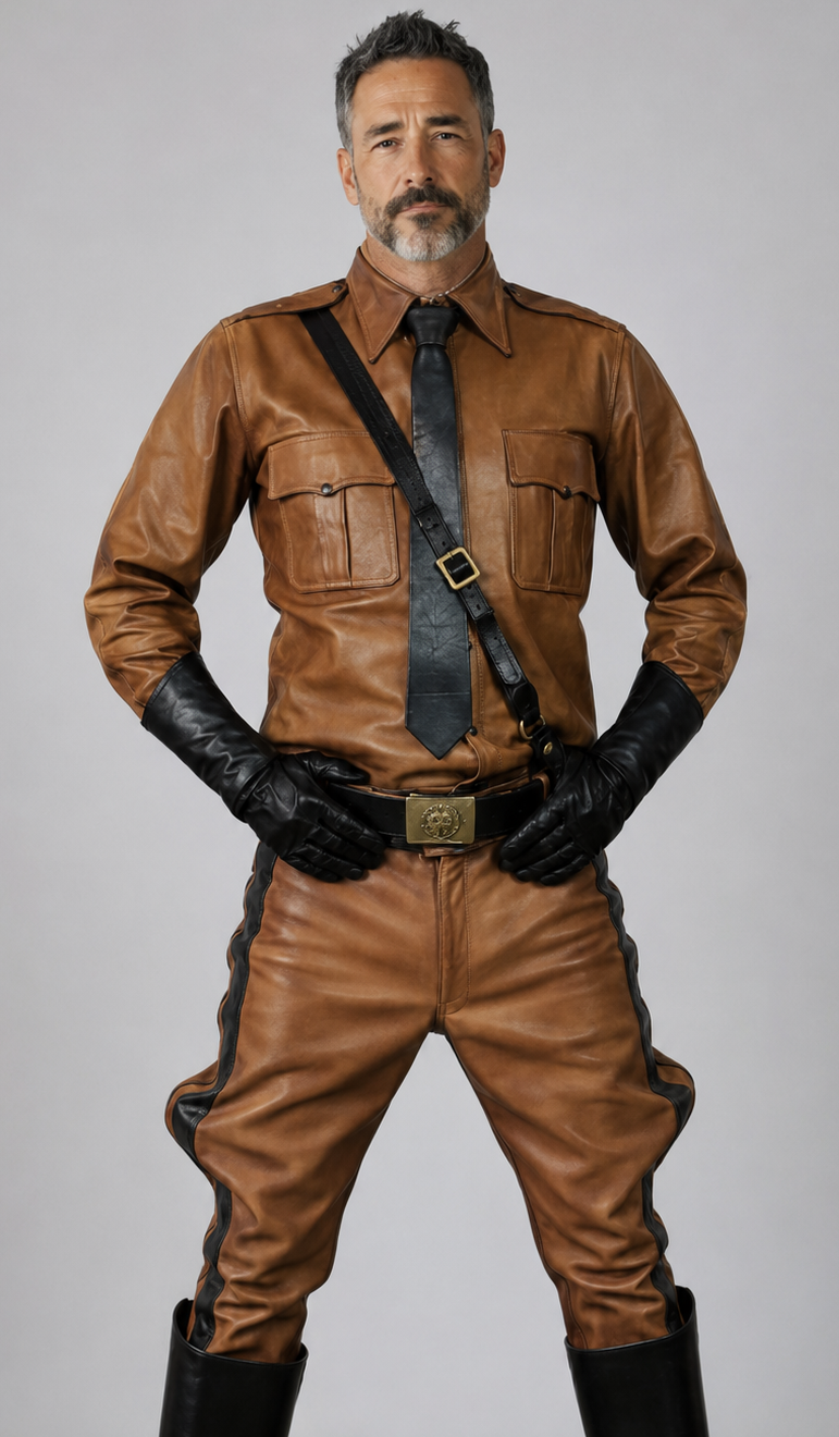 Men's Real Leather Breeches /Jodhpur Pants & Long Sleeves Police Shirt