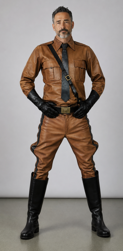 Men's Real Leather Breeches /Jodhpur Pants & Long Sleeves Police Shirt