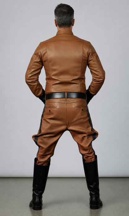 Men's Real Leather Breeches /Jodhpur Pants & Long Sleeves Police Shirt