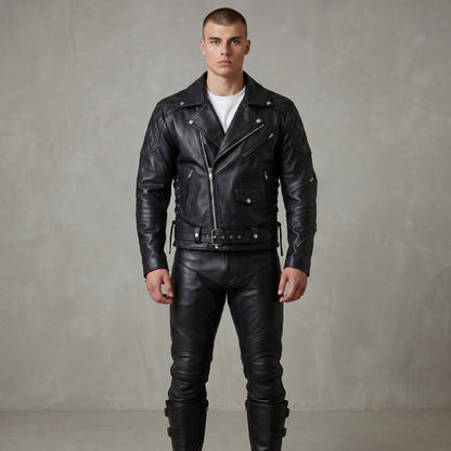 Real Natural Cow Leather Bikers Quilted Panels Jacket