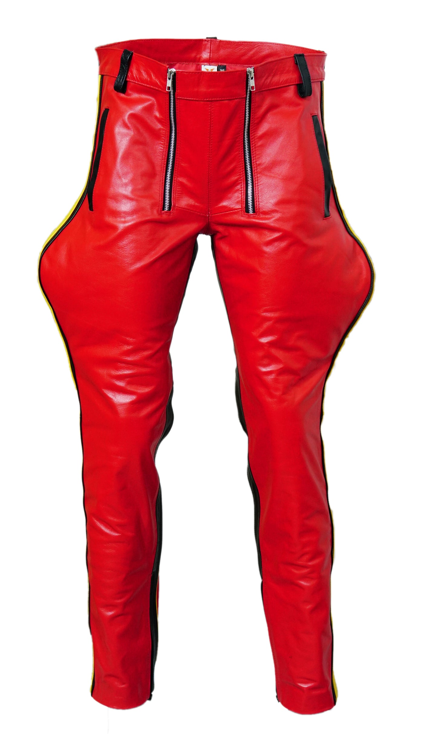 Men's Real Leather Breeches / Jodhpurs  Carpenter Style Leather Breeches With Contrast Color Stripes & Trims