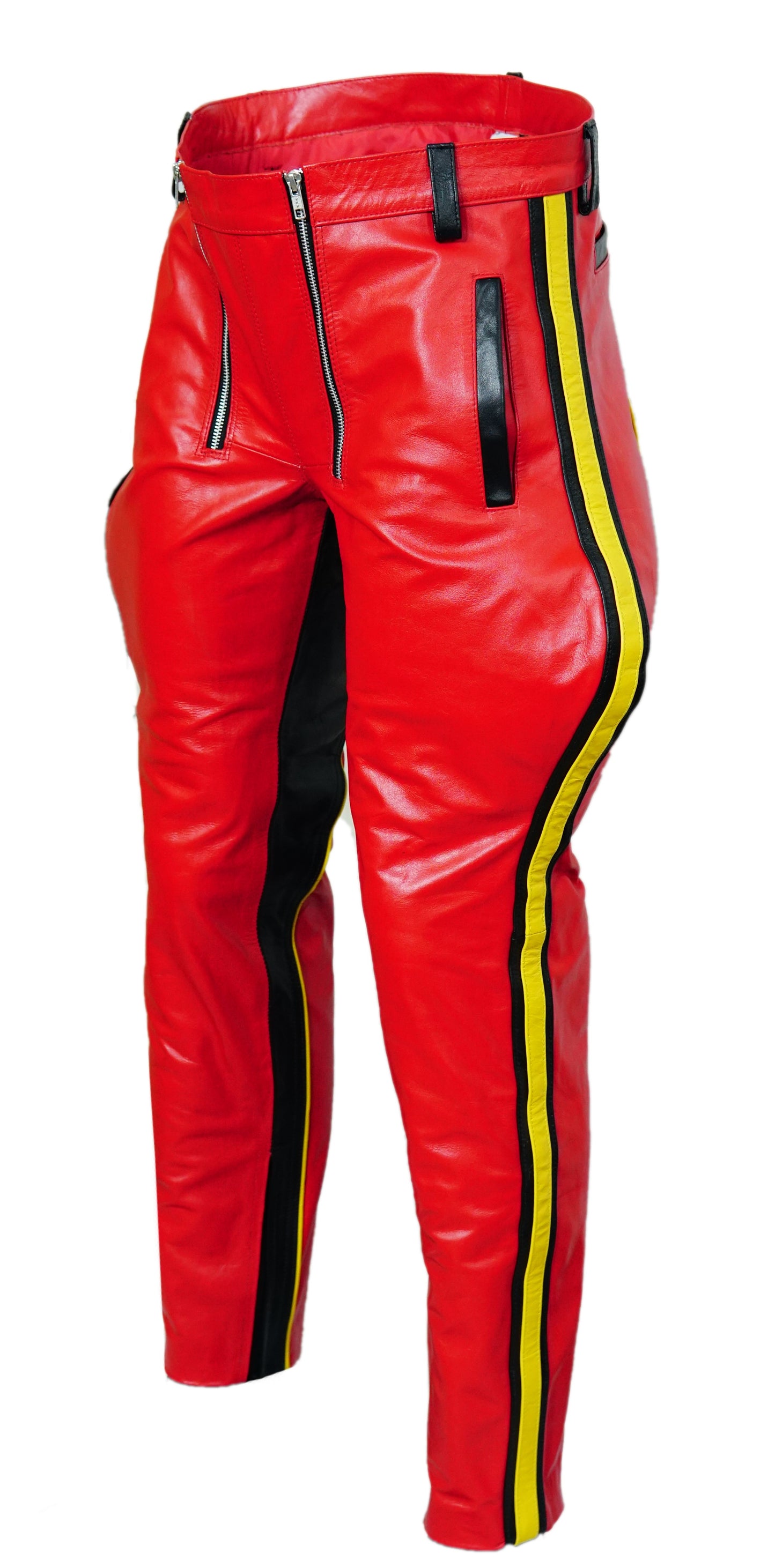 Men's Real Leather Breeches / Jodhpurs  Carpenter Style Leather Breeches With Contrast Color Stripes & Trims