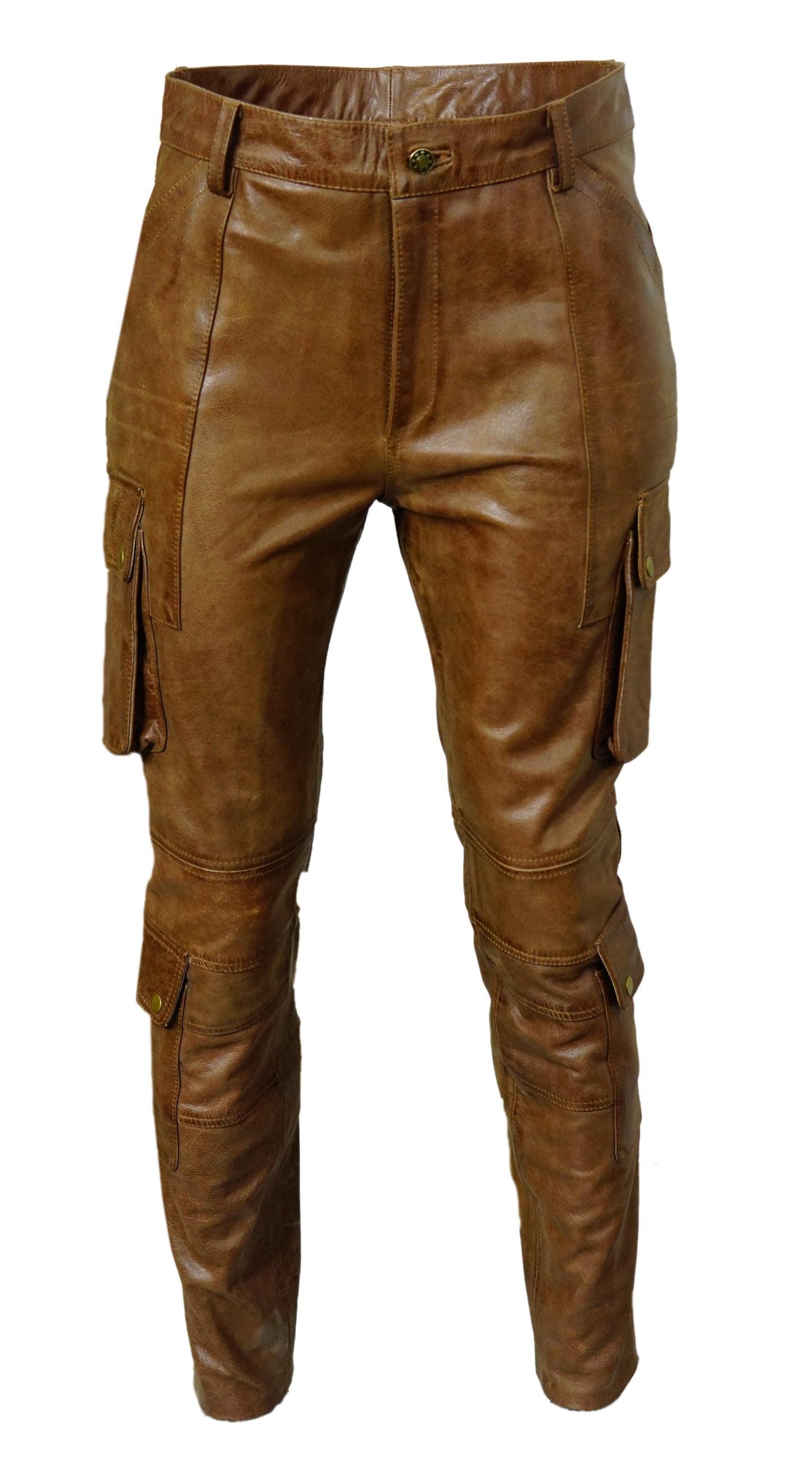 MEN'S REAL VINTAGE LEATHER CARGO  POCKETS PANTS BIKERS PANTS WITH MULTIPLE POCKETS
