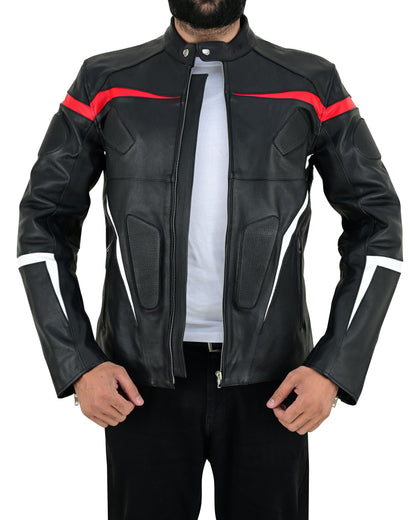 Men's Real Cowhide Leather Bikers Jacket Fringes At Sleeves & Back With Quilted Panels