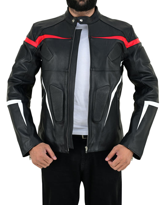 Men's Real Cowhide Leather Bikers Jacket Fringes At Sleeves & Back With Quilted Panels
