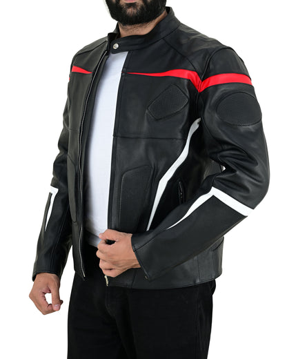 Men's Real Cowhide Leather Bikers Jacket Fringes At Sleeves & Back With Quilted Panels