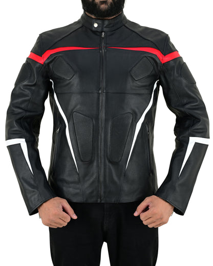 Men's Real Cowhide Leather Bikers Jacket Fringes At Sleeves & Back With Quilted Panels