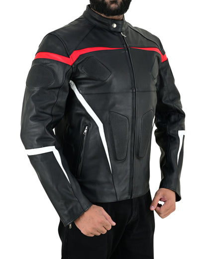 Men's Real Cowhide Leather Bikers Jacket Fringes At Sleeves & Back With Quilted Panels