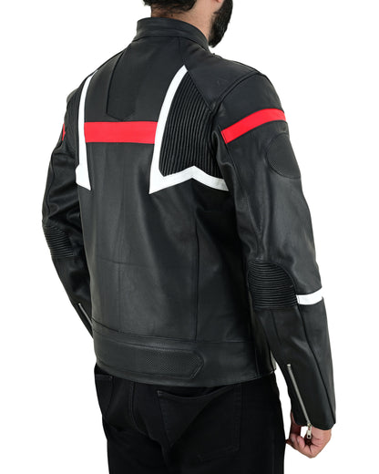 Men's Real Cowhide Leather Bikers Jacket Fringes At Sleeves & Back With Quilted Panels