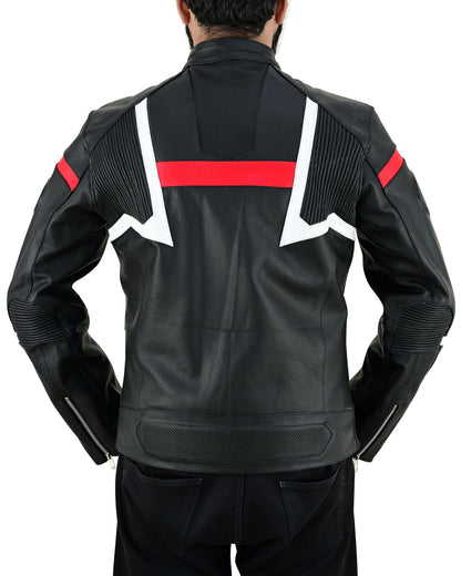 Men's Real Cowhide Leather Bikers Jacket Fringes At Sleeves & Back With Quilted Panels