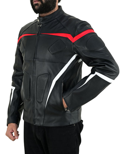 Men's Real Cowhide Leather Bikers Jacket Fringes At Sleeves & Back With Quilted Panels