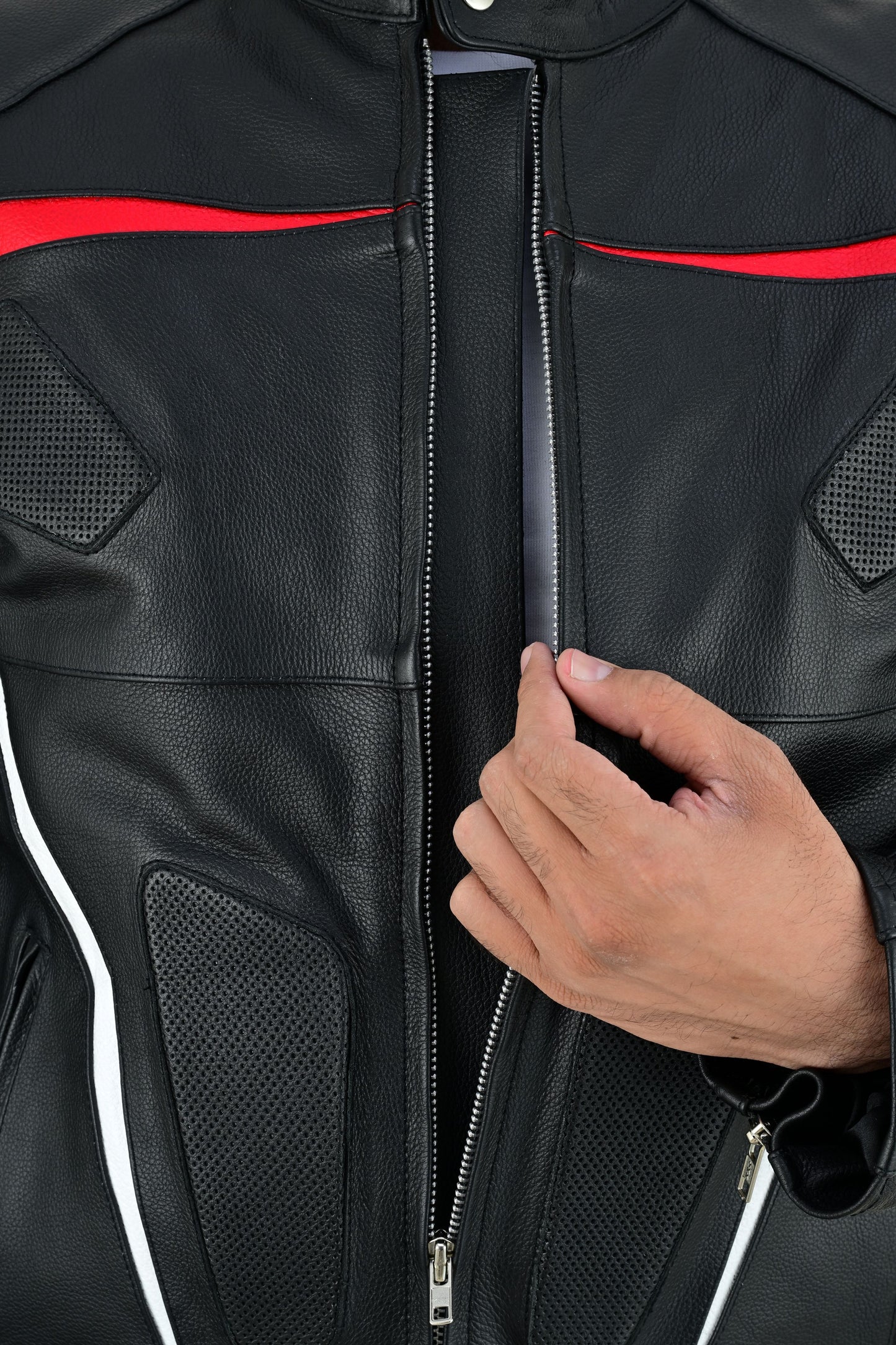 Men's Real Cowhide Leather Bikers Jacket Fringes At Sleeves & Back With Quilted Panels