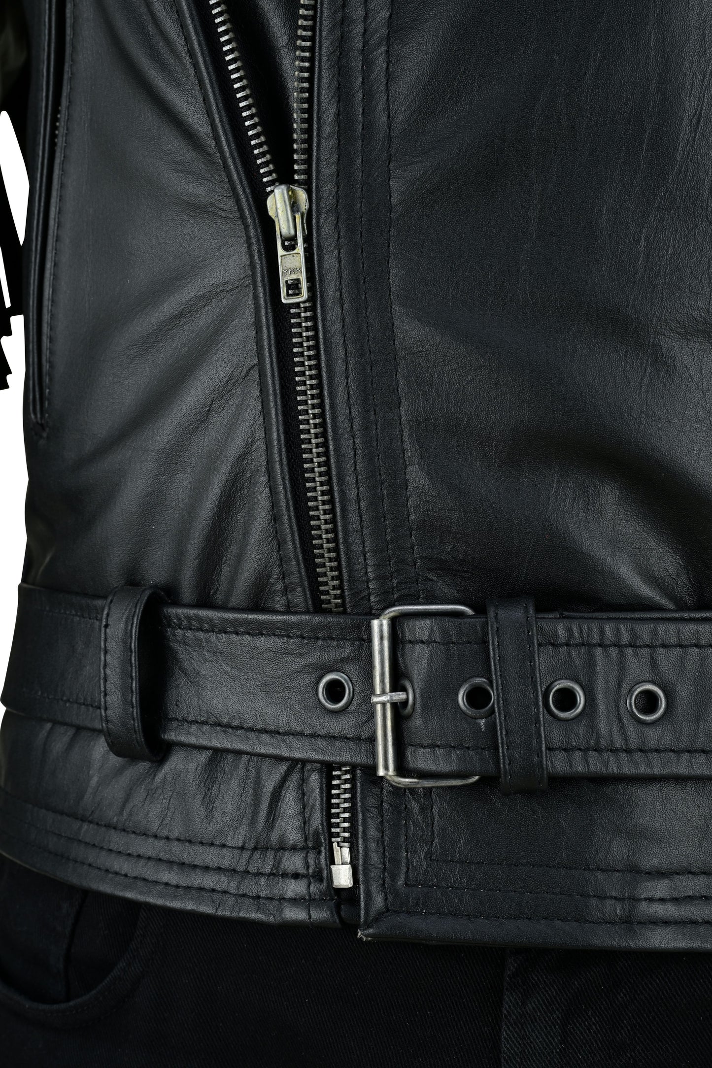 Men's Real Cowhide Leather Bikers Jacket Fringes At Sleeves & Back With Quilted Panels
